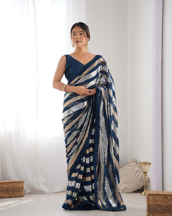 Trendy Georgette Saree | Elegant Party Look with Embroidery & Blouse
