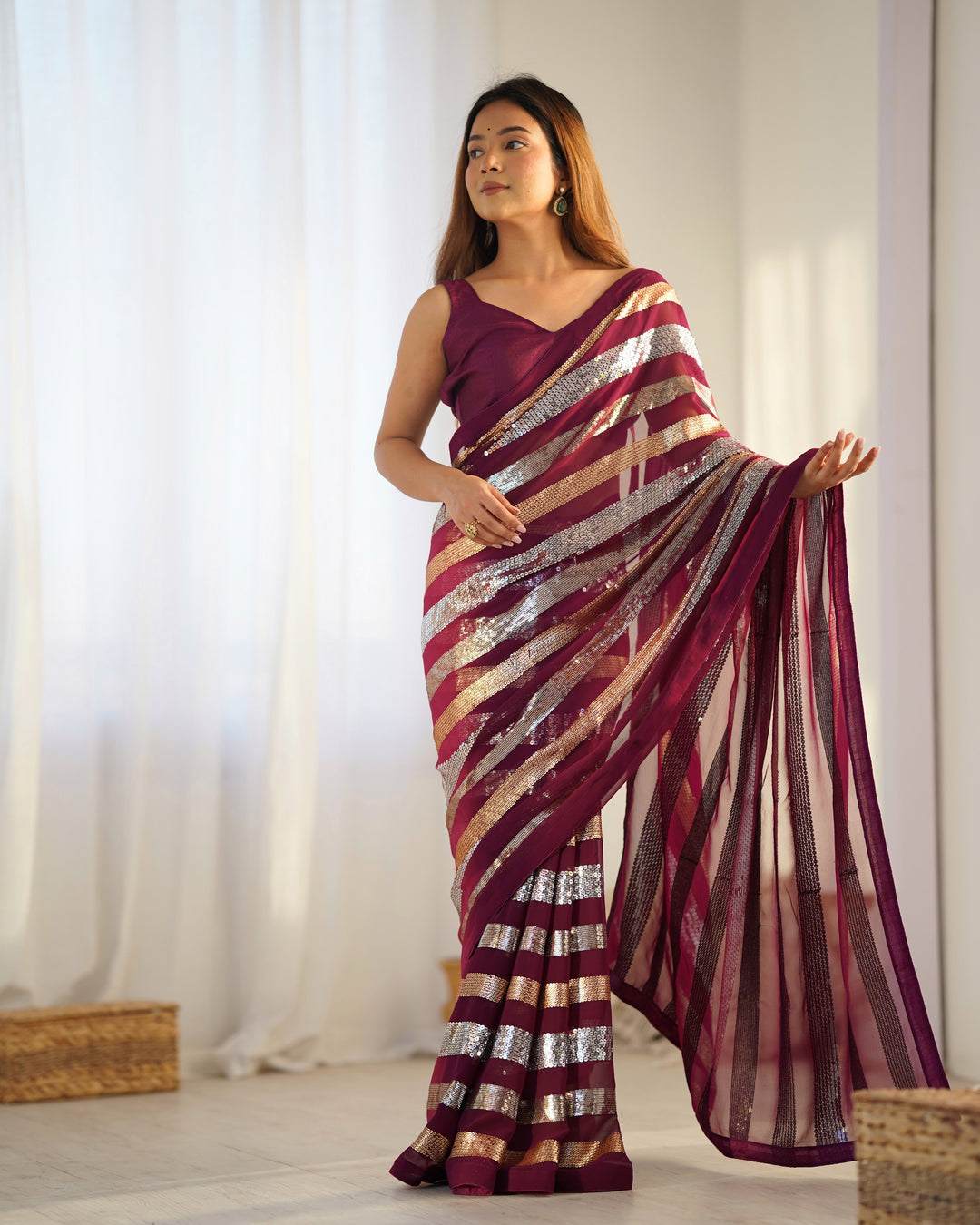 Trendy Georgette Saree | Elegant Party Look with Embroidery & Blouse