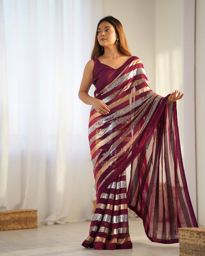 Trendy Georgette Saree | Elegant Party Look with Embroidery & Blouse