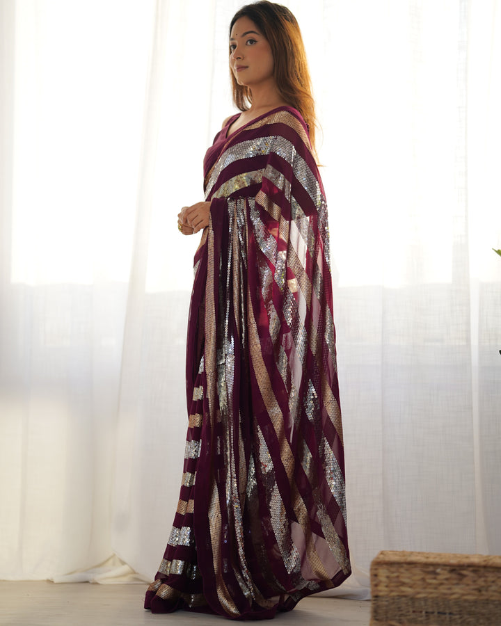 Trendy Georgette Saree | Elegant Party Look with Embroidery & Blouse