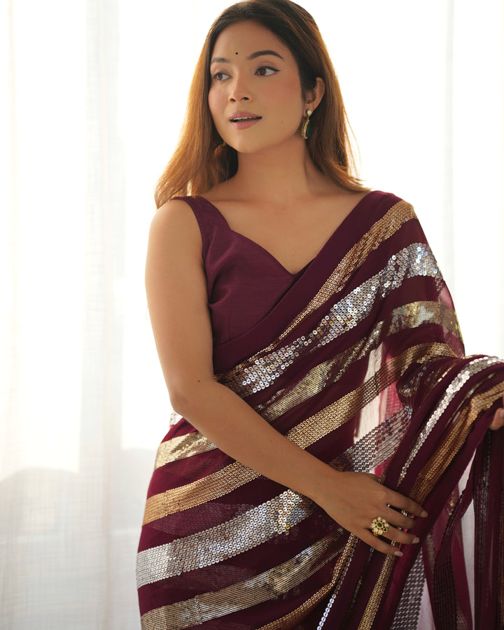 Trendy Georgette Saree | Elegant Party Look with Embroidery & Blouse
