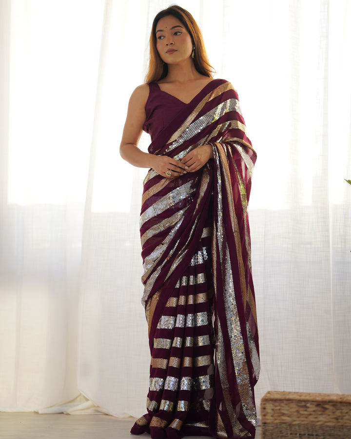 Trendy Georgette Saree | Elegant Party Look with Embroidery & Blouse