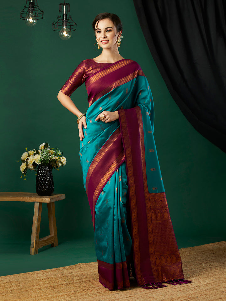 Fashionable Banarasi Silk Saree | Party Wear with Wevon Jari Blouse