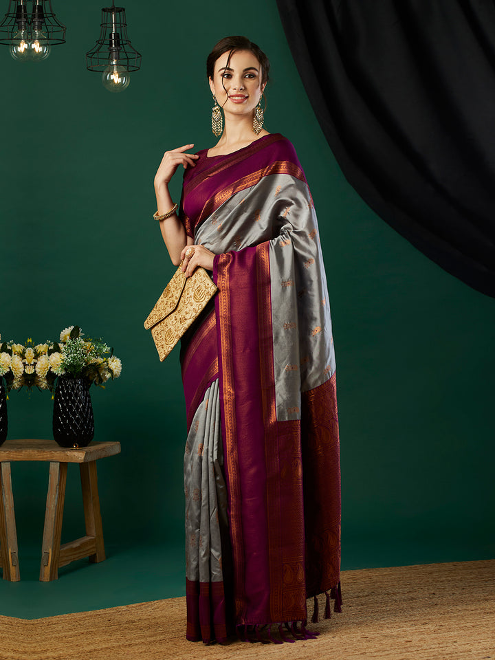 Fashionable Banarasi Silk Saree | Party Wear with Wevon Jari Blouse