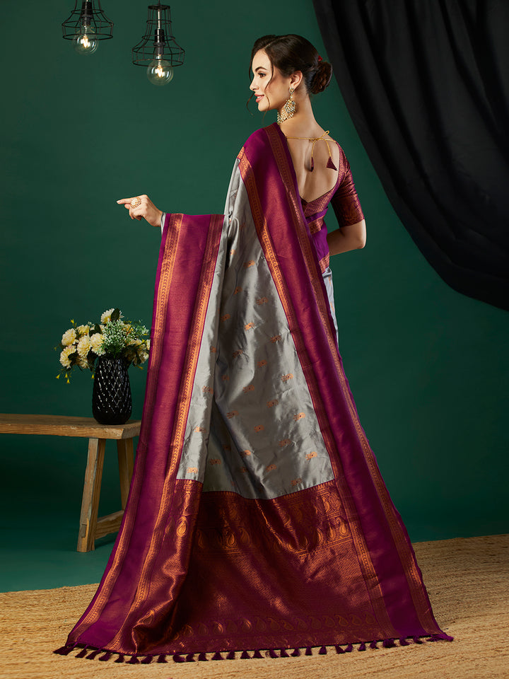 Fashionable Banarasi Silk Saree | Party Wear with Wevon Jari Blouse