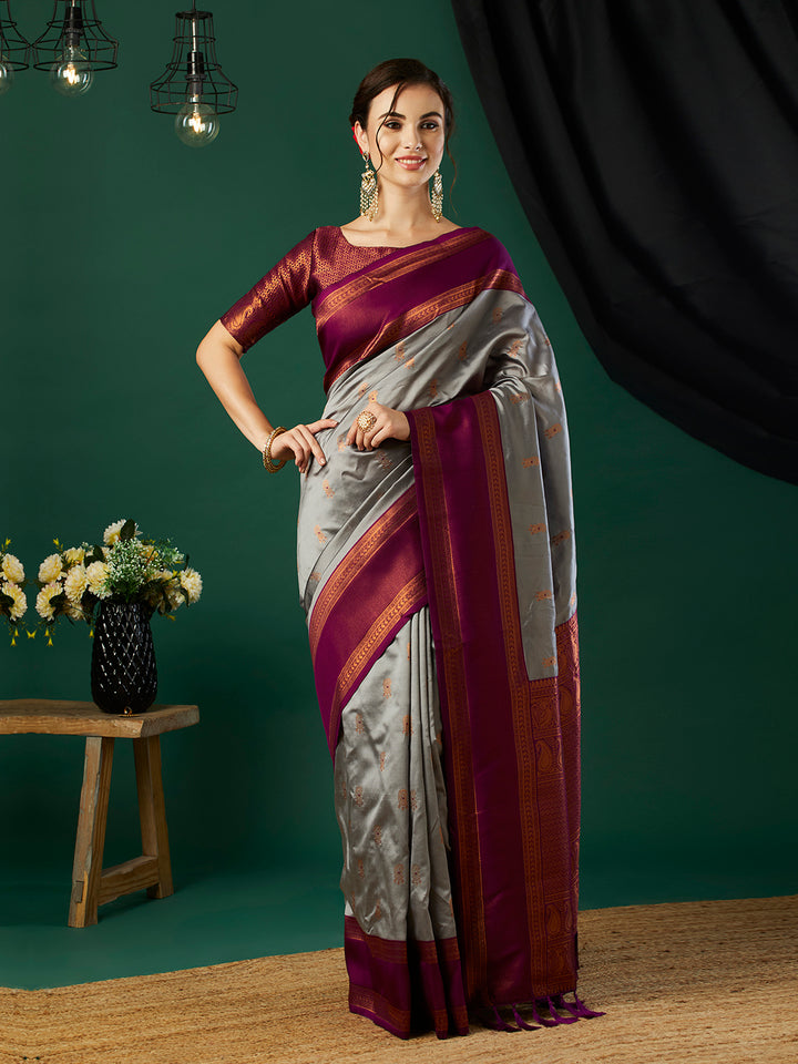Fashionable Banarasi Silk Saree | Party Wear with Wevon Jari Blouse