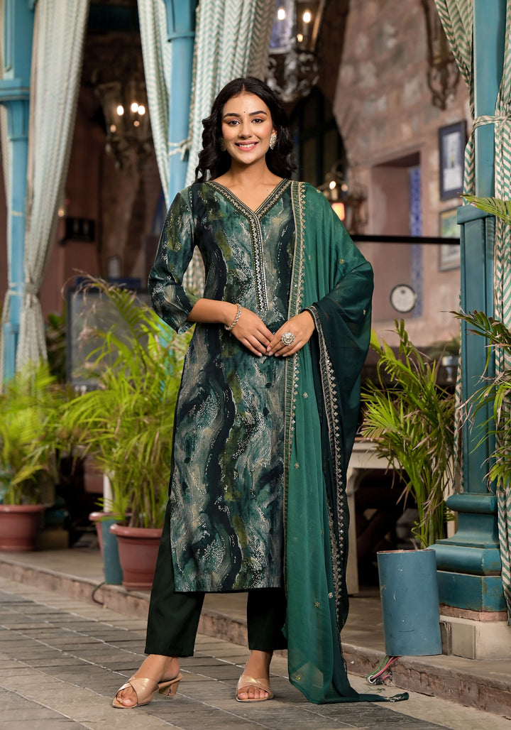 Royal Silk Ensemble | Mesmerizing Print & Embroidery Accents