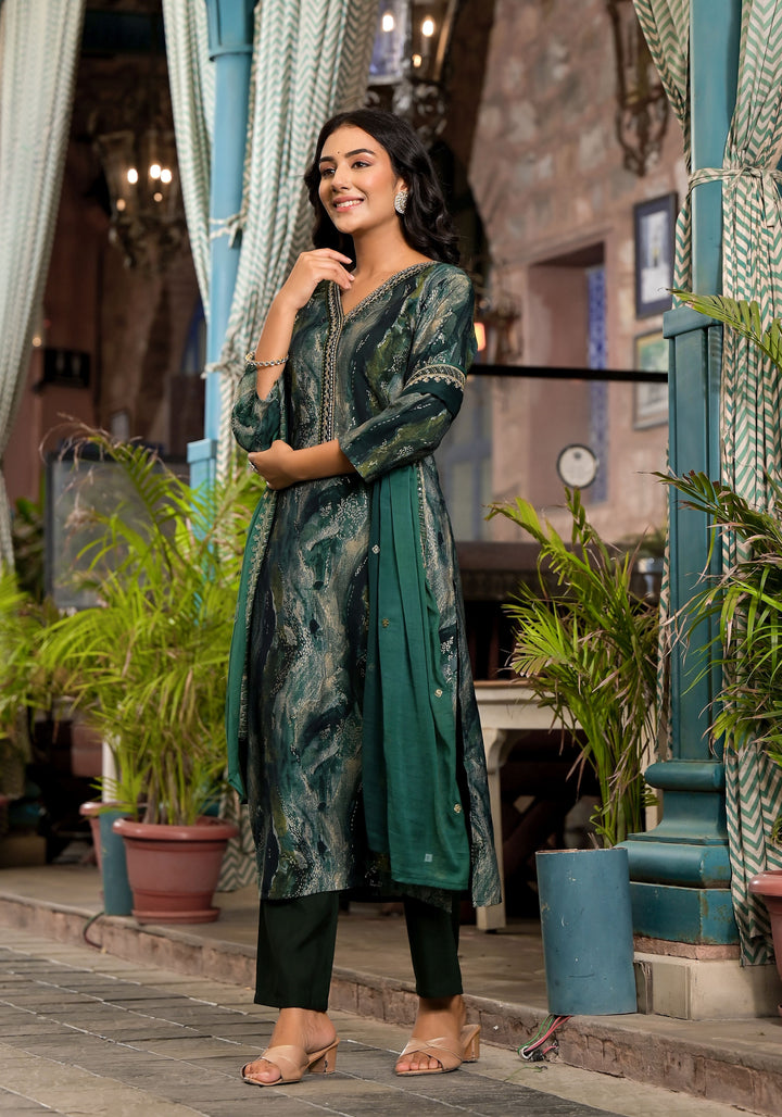 Royal Silk Ensemble | Mesmerizing Print & Embroidery Accents