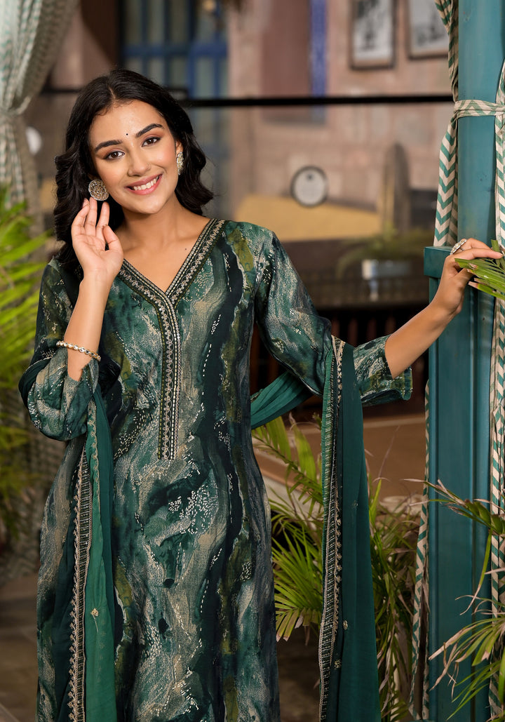 Royal Silk Ensemble | Mesmerizing Print & Embroidery Accents
