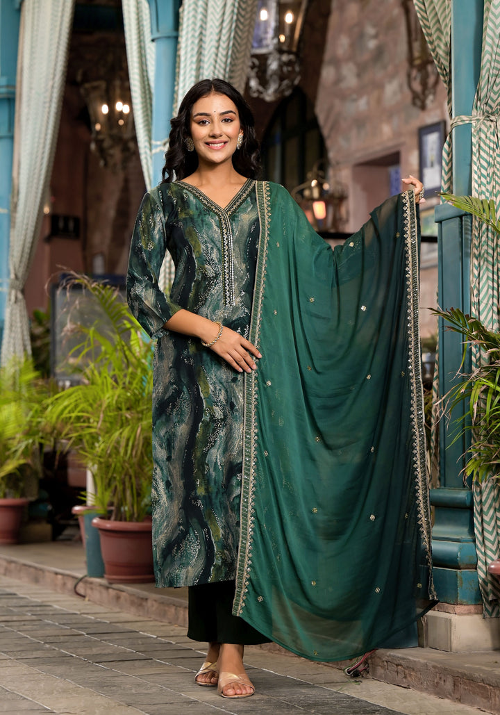 Royal Silk Ensemble | Mesmerizing Print & Embroidery Accents