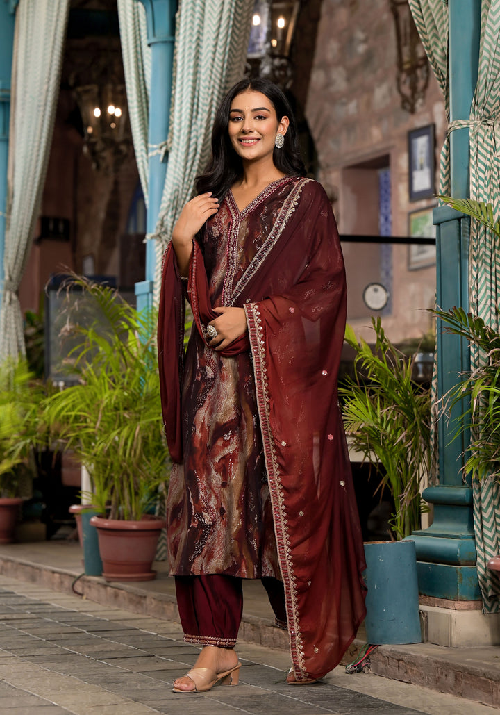 Royal Silk Ensemble | Mesmerizing Print & Embroidery Accents