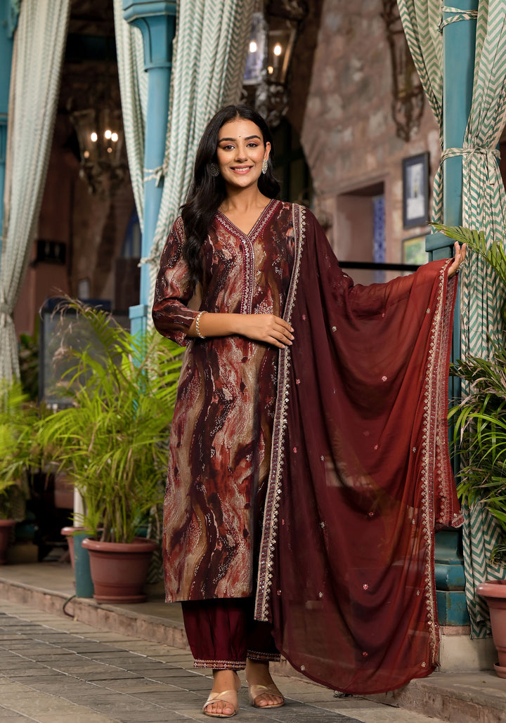 Royal Silk Ensemble | Mesmerizing Print & Embroidery Accents