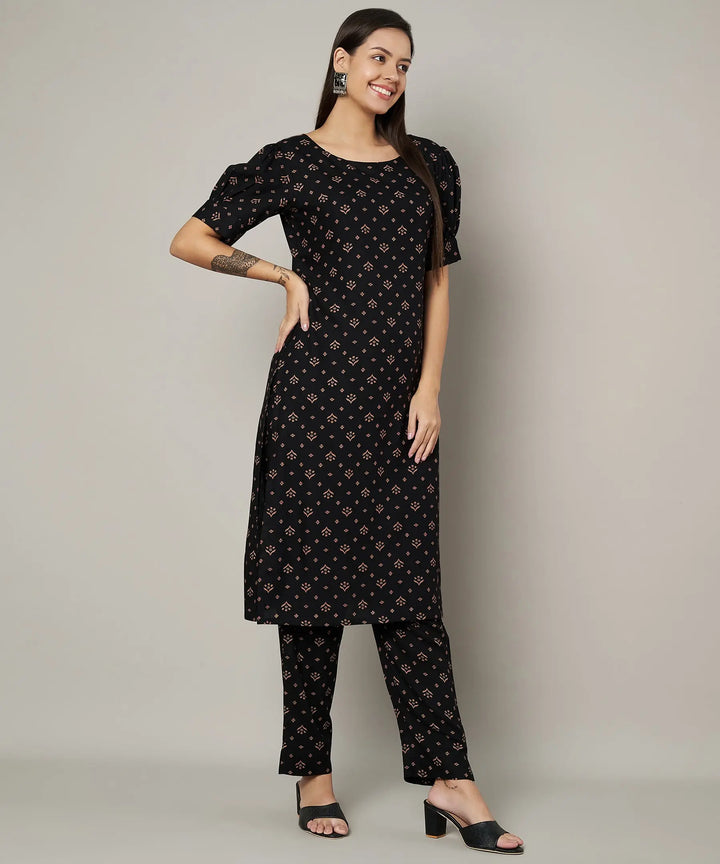 Elegant Black Kurti Set | Designer Printed Viscose Rayon Fabric