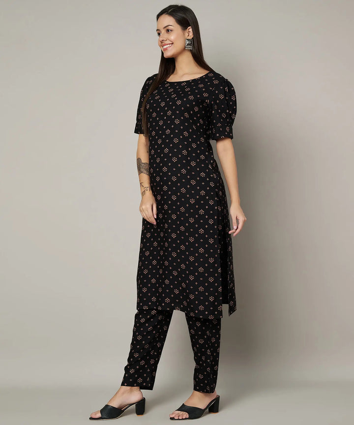 Elegant Black Kurti Set | Designer Printed Viscose Rayon Fabric