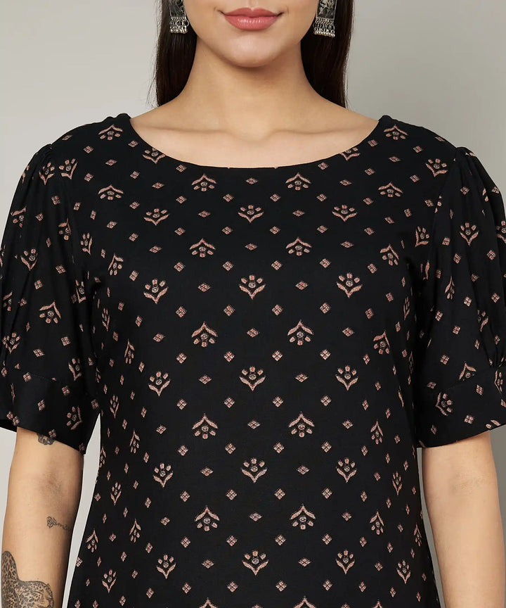 Elegant Black Kurti Set | Designer Printed Viscose Rayon Fabric