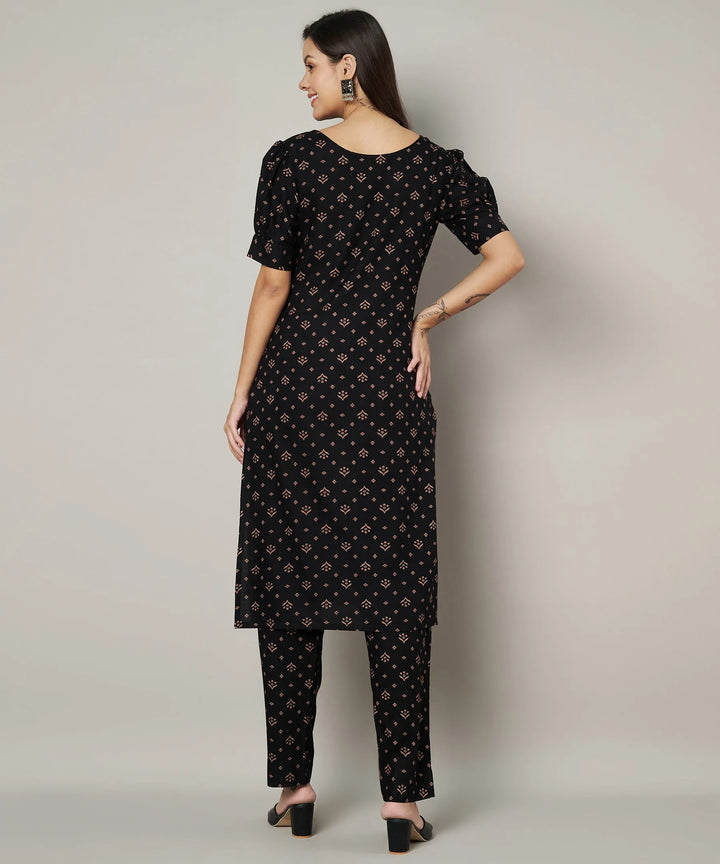 Elegant Black Kurti Set | Designer Printed Viscose Rayon Fabric
