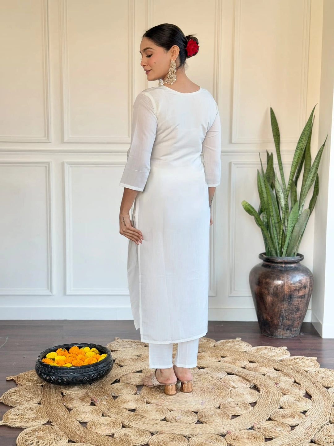 Elegant White Suit | Chanderi top bottom with Jacquard Silk dupatta