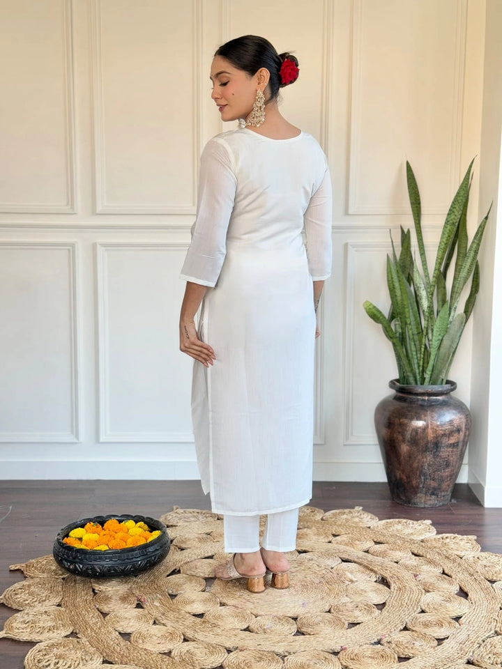 Elegant White Suit | Chanderi top bottom with Jacquard Silk dupatta