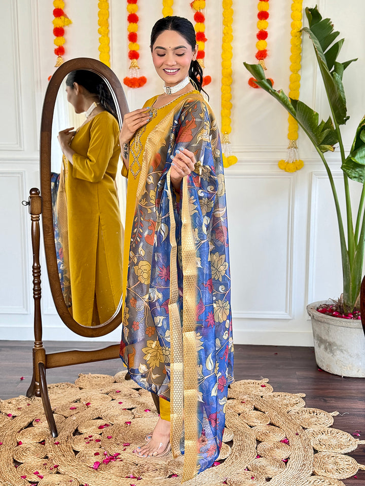Charming Mustard Suit | Viscose Chanderi top bottom with Jacquard Silk dupatta