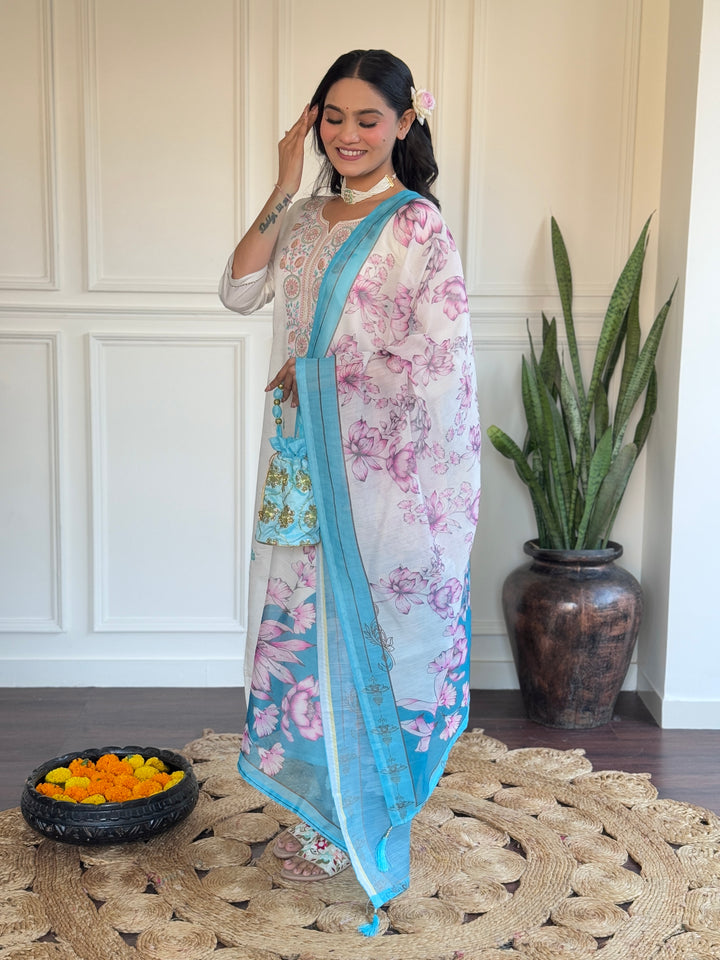 Charming White Suit | Viscose Chanderi top bottom with Chanderi dupatta