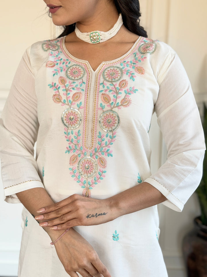 Charming White Suit | Viscose Chanderi top bottom with Chanderi dupatta