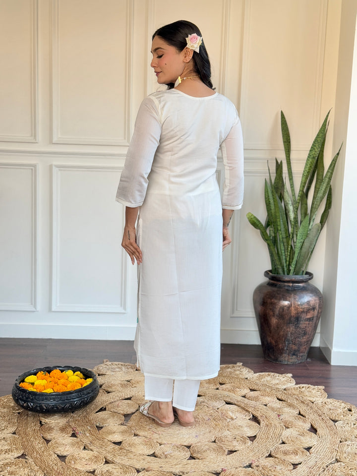 Charming White Suit | Viscose Chanderi top bottom with Chanderi dupatta
