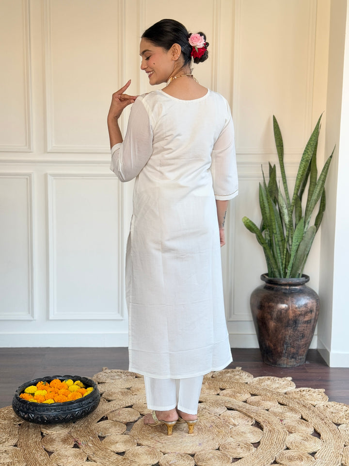 Elegant White Suit | Viscose Chanderi top bottom with Chanderi dupatta