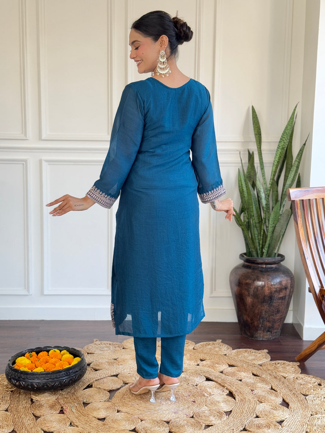 Gorgeous Teal Blue Suit | Vichitra Silk top bottom with dupatta
