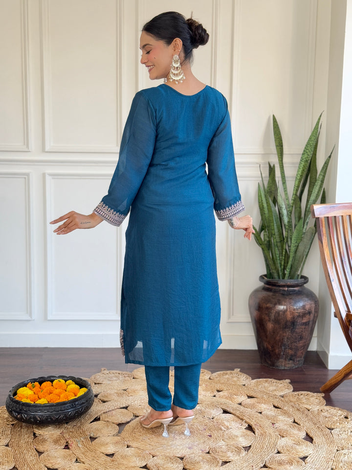 Gorgeous Teal Blue Suit | Vichitra Silk top bottom with dupatta