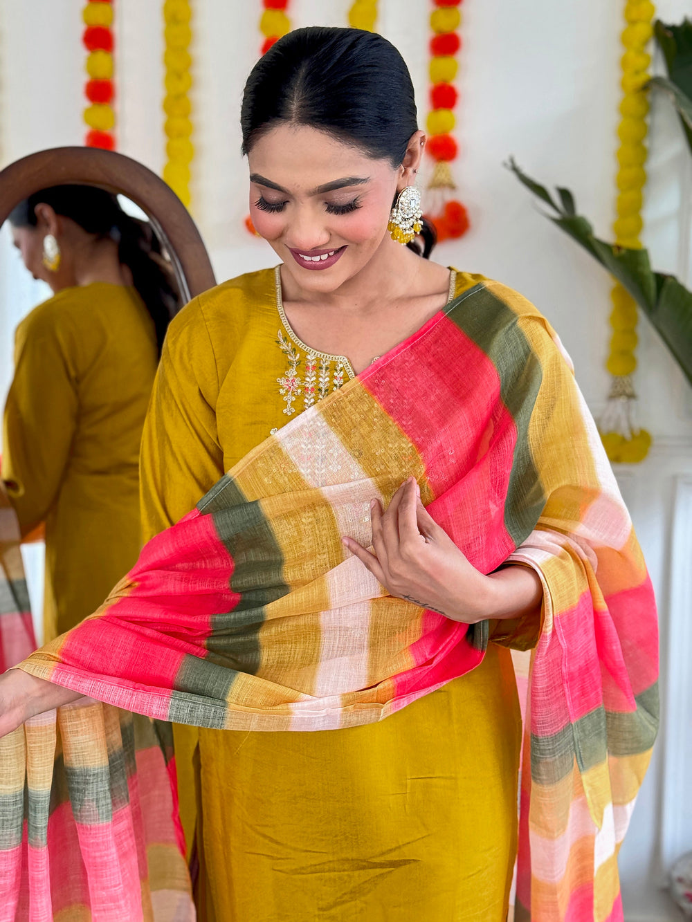 Fabulous Mustard Yellow Sequins Viscose Festival Wear Pant Suit