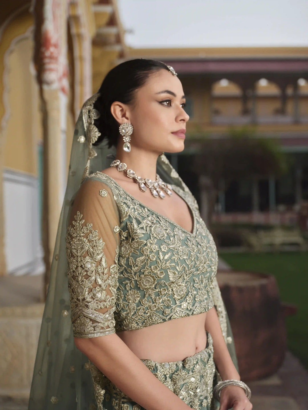 Elegant Butterfly Net Lehenga | Sequin & Diamond Work for a Regal Look