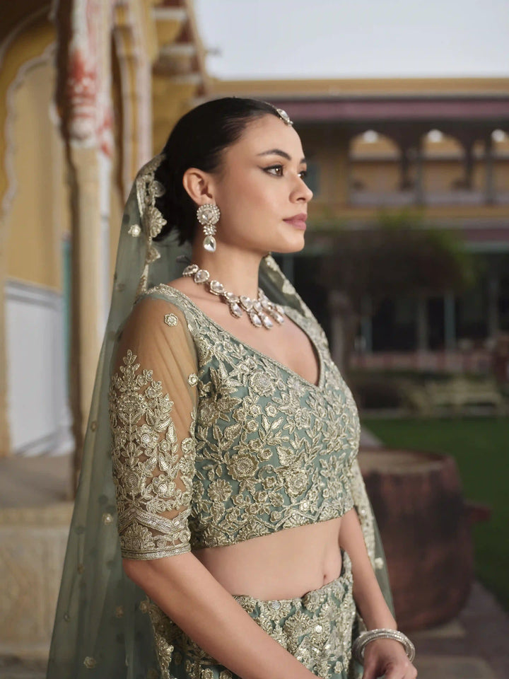 Elegant Butterfly Net Lehenga | Sequin & Diamond Work for a Regal Look