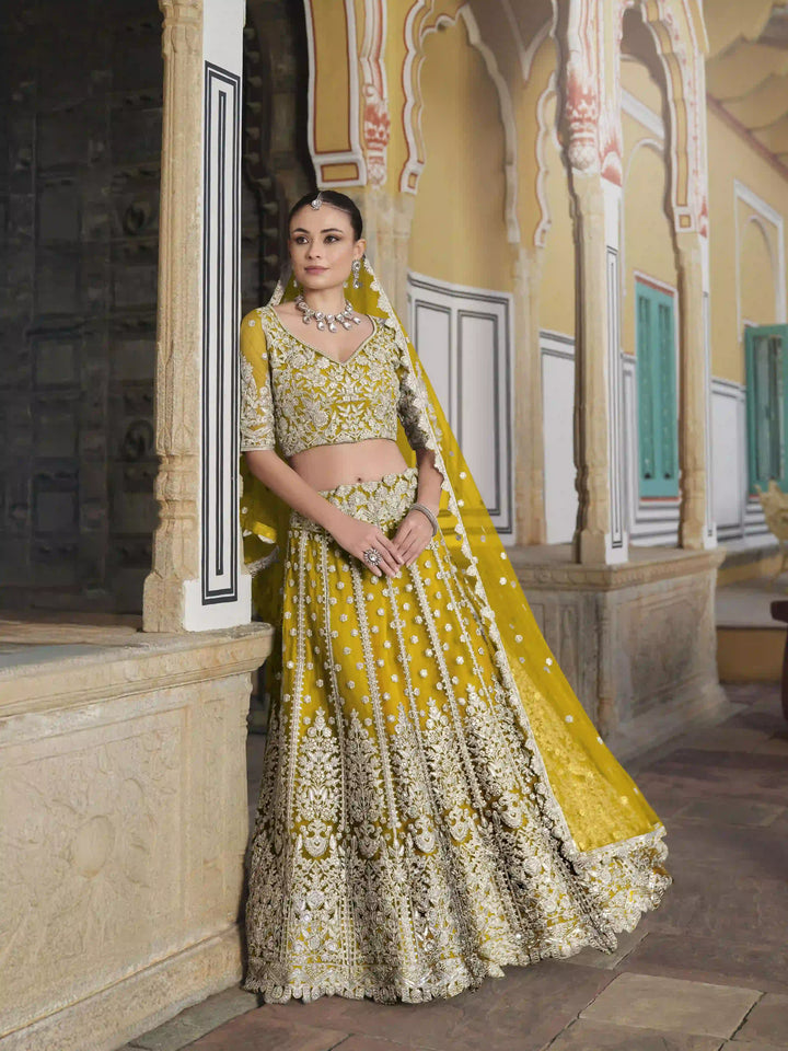 Elegant Butterfly Net Lehenga | Sequin & Diamond Work for a Regal Look