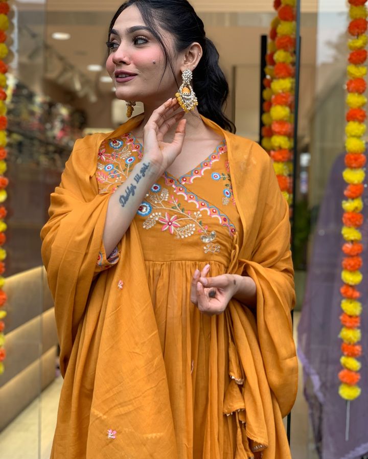 Elegant Light Mustard Salwar Suit | Designer Embroidery Work