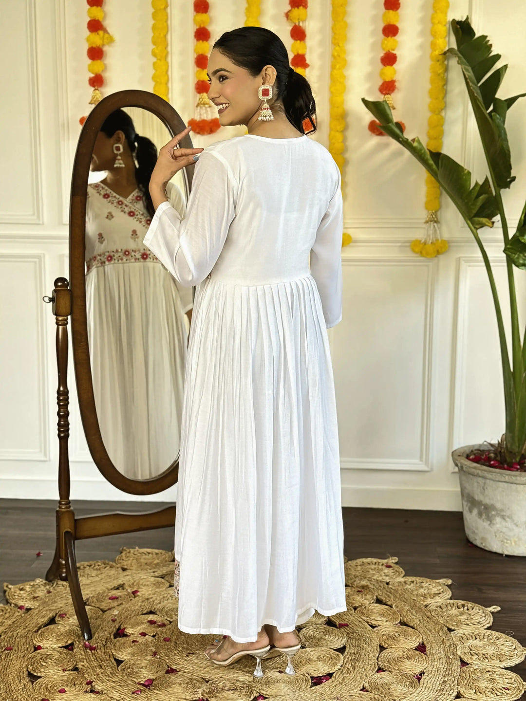 White Ethnic Salwar Suit | Embroidered Chanderi with Luxurious Silk Dupatta