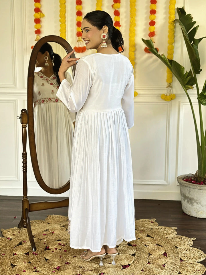 White Ethnic Salwar Suit | Embroidered Chanderi with Luxurious Silk Dupatta