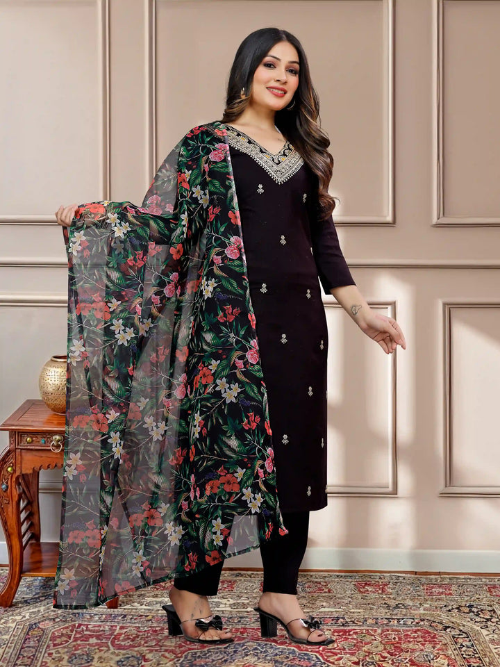 Classic Black Readymade Suit | Elegant Print & Embroidery Work