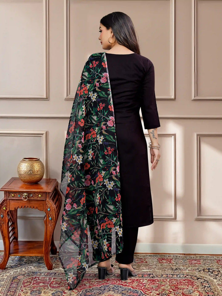 Classic Black Readymade Suit | Elegant Print & Embroidery Work