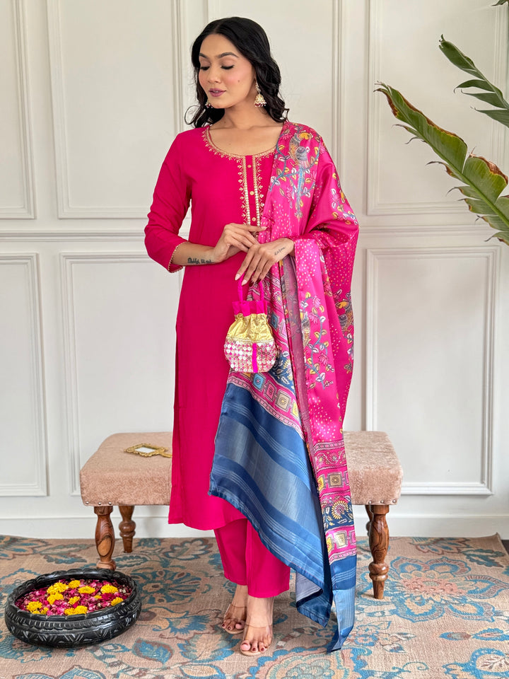 Gajri Color Readymade Suit | Stunning Jacquard Silk Dupatta