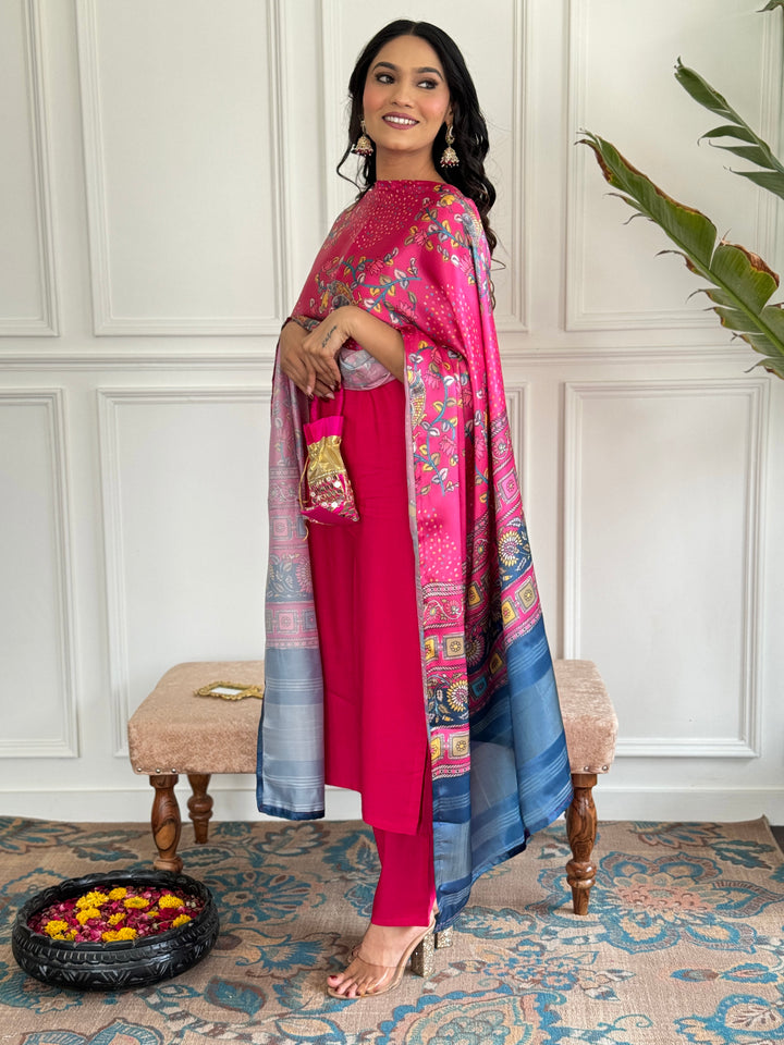 Gajri Color Readymade Suit | Stunning Jacquard Silk Dupatta
