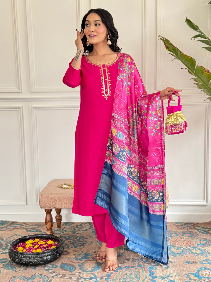 Gajri Color Readymade Suit | Stunning Jacquard Silk Dupatta