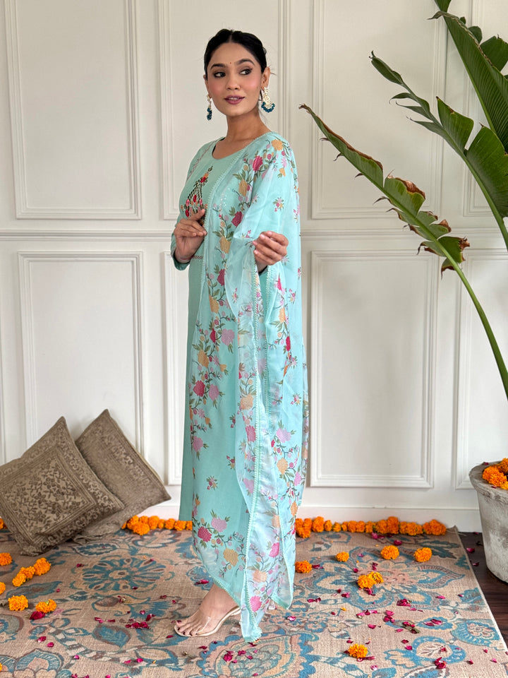 Exclusive Designer Suit | Rayon with Embroidered Silk Dupatta