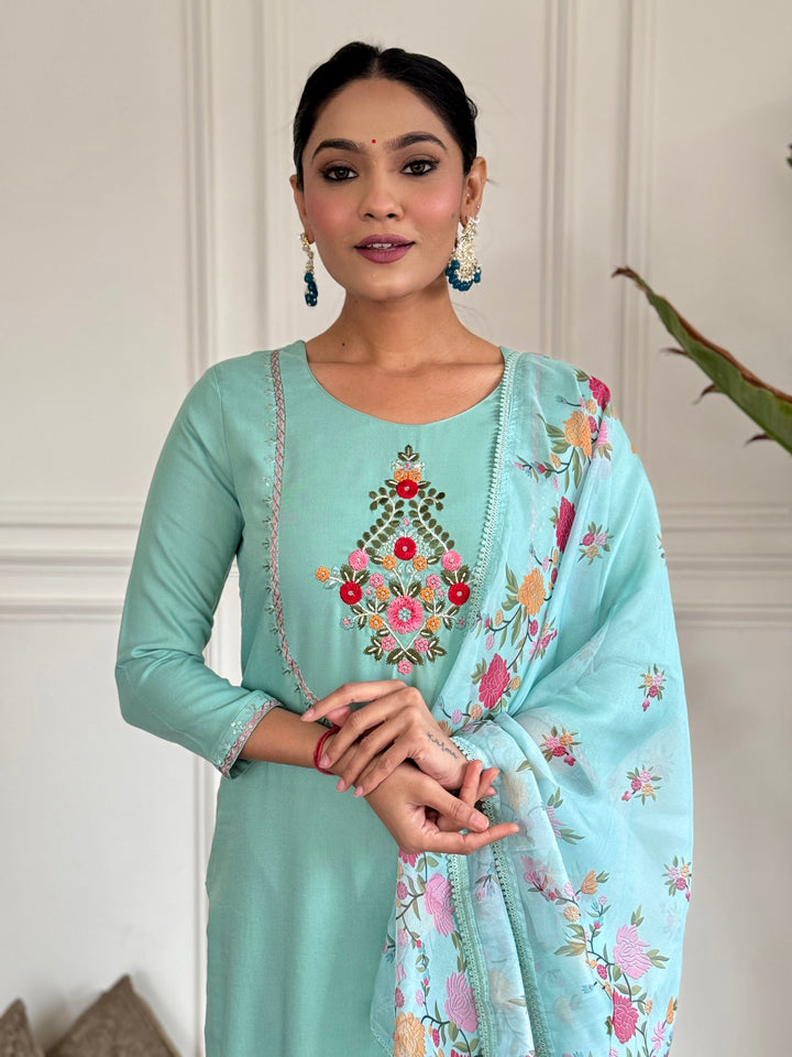 Exclusive Designer Suit | Rayon with Embroidered Silk Dupatta