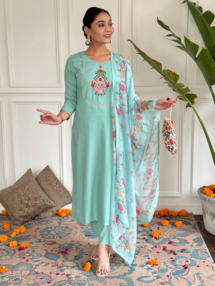 Exclusive Designer Suit | Rayon with Embroidered Silk Dupatta