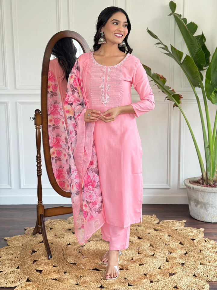 Pink Beautiful Designer Suit | Rayon Slub & Silk Dupatta in Elegant Style