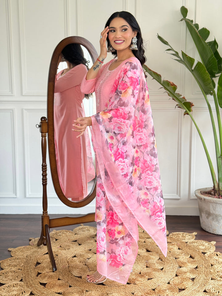 Pink Beautiful Designer Suit | Rayon Slub & Silk Dupatta in Elegant Style
