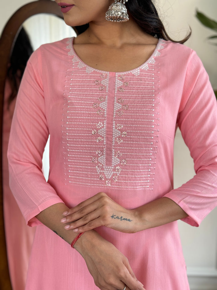 Pink Beautiful Designer Suit | Rayon Slub & Silk Dupatta in Elegant Style
