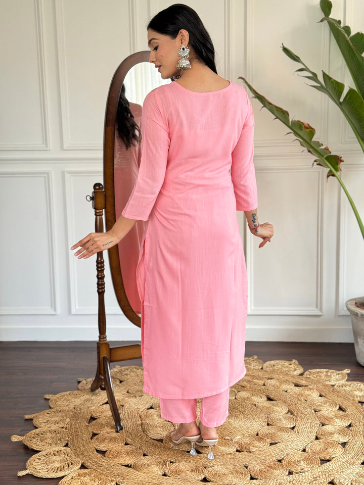 Pink Beautiful Designer Suit | Rayon Slub & Silk Dupatta in Elegant Style