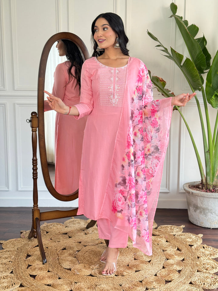 Pink Beautiful Designer Suit | Rayon Slub & Silk Dupatta in Elegant Style