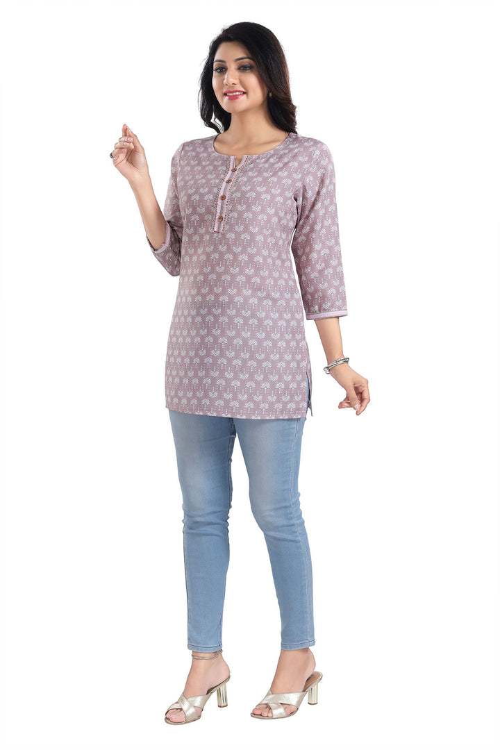 Elegant Dusty Pink Short Kurti | Designer Printed Rayon Fabric